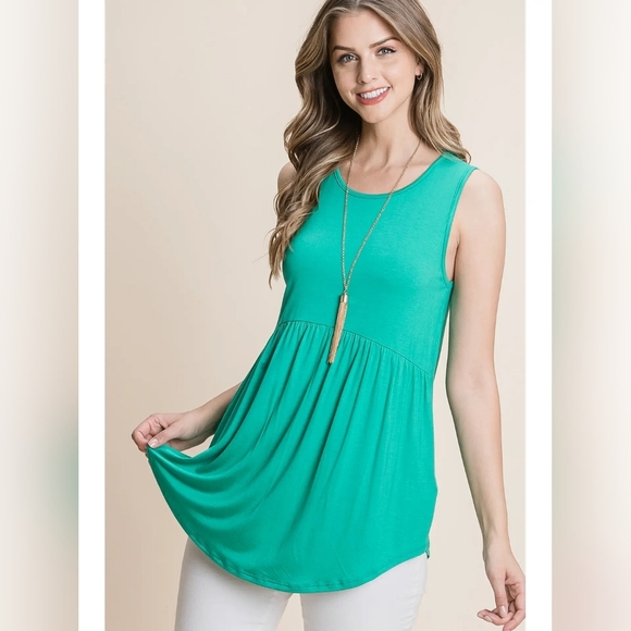 bombom Tops - Bombom Sleeveless Kelly Green Babydoll Tank Top